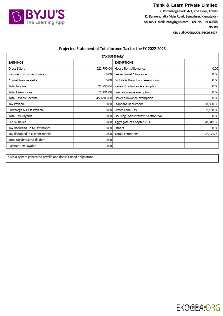 Modèle de fiche de paie de l'application d'apprentissage BYJU s aux formats Word et PDF.pdf, 2